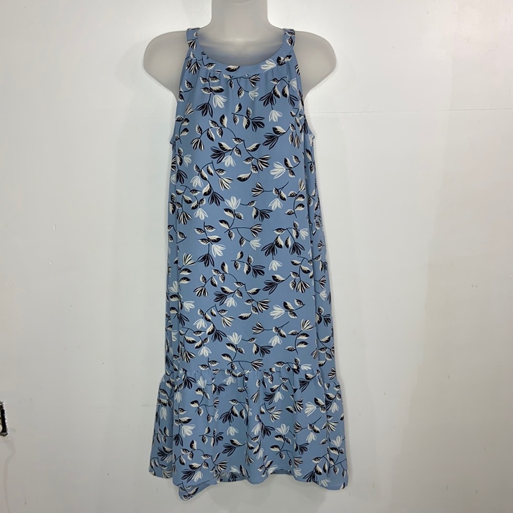 J Jill Blue Halter Dress with Leaf Design NWT